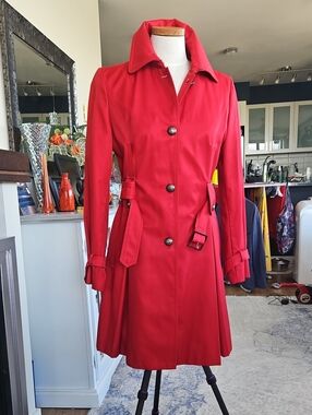 Laundry By Shelli Segal Red Trench Coat with Belted Waist- Medium